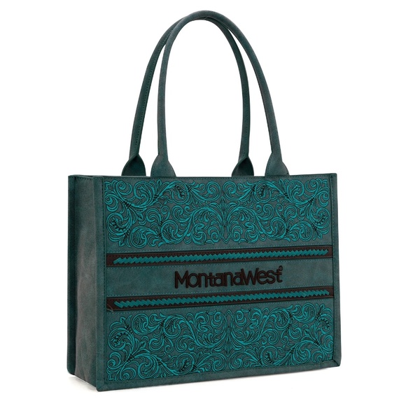 Montana West Embroidered Collection Concealed Carry Tote Wallet Set Turquoise - Picture 2 of 6